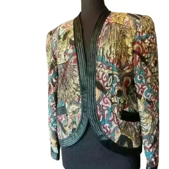 Vintage Silk Davide Cenci Gold Shimmer Quilted Woman’s Jacket Size M - Picture 6 of 9